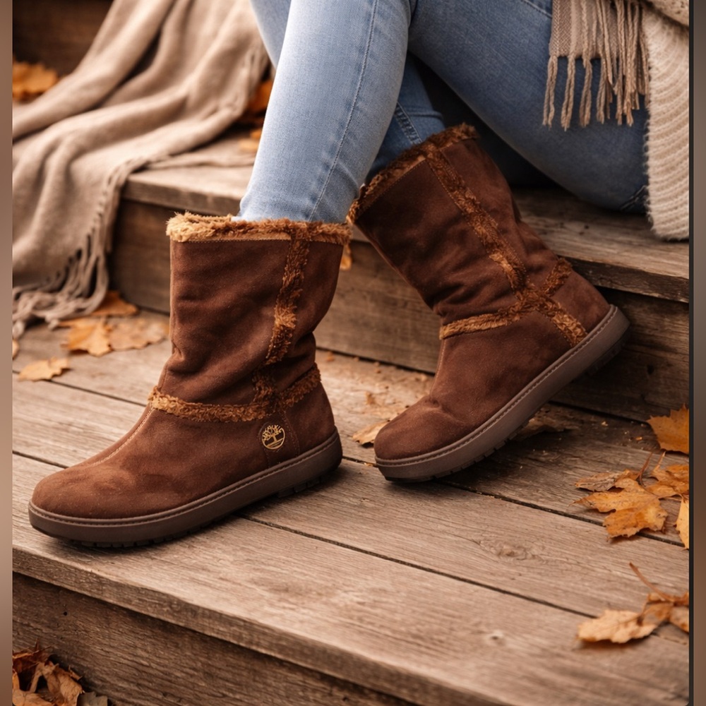 Timberland Shearling Lined Suede Winter Boots | Cozy UGG-Style Cold Weather 9.5W